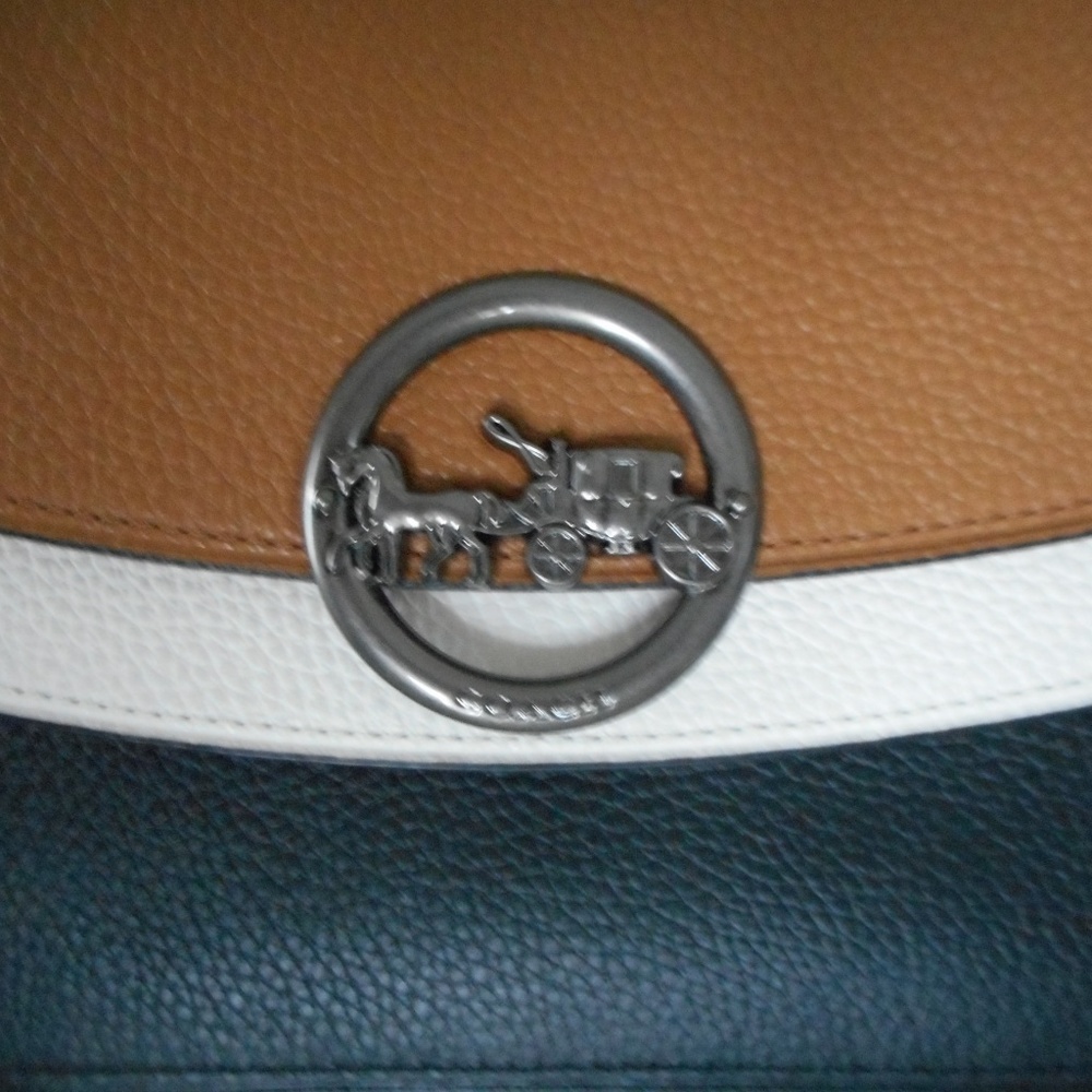 Coach Jade Flap Crossbody, Color Block, Saddle/Blk - Picture 2 of 6